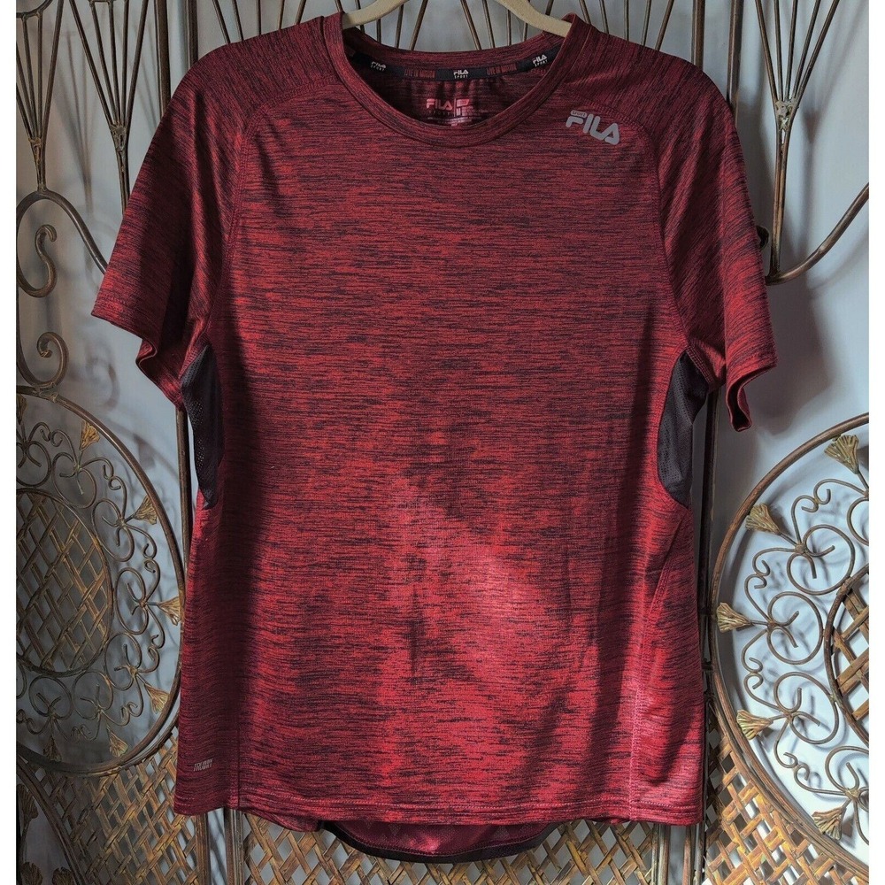 Fila Sport‎ Mens Medium Red Black Space Dye Performance Activewear T-Shirt Mesh